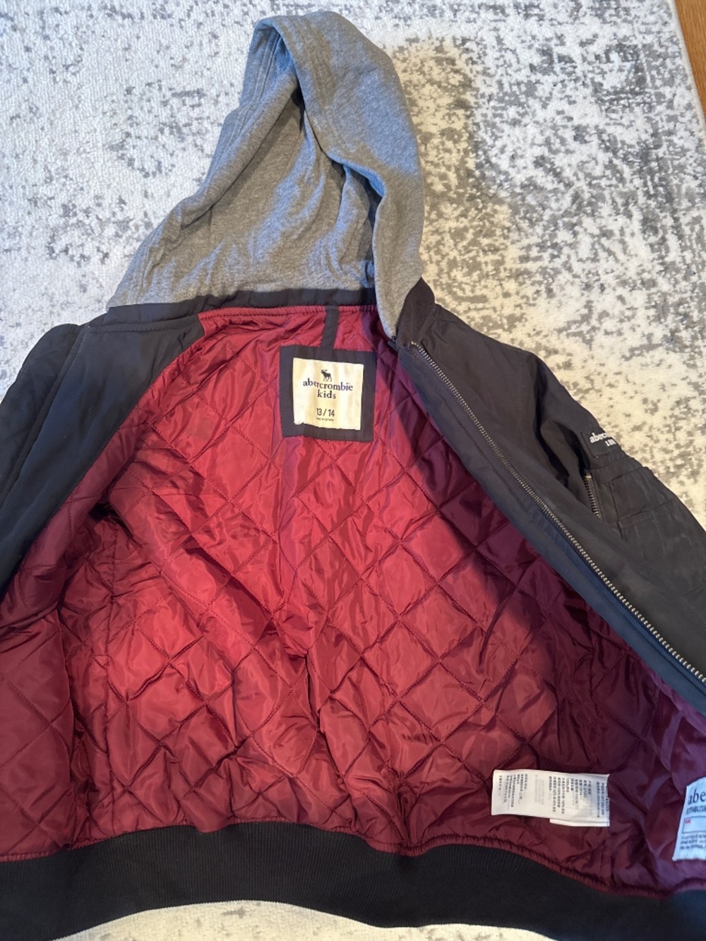 Abercrombie Kids Hooded Bomber Jacket ❤️ Quilted Lining (13/14) - Picture 3 of 3
